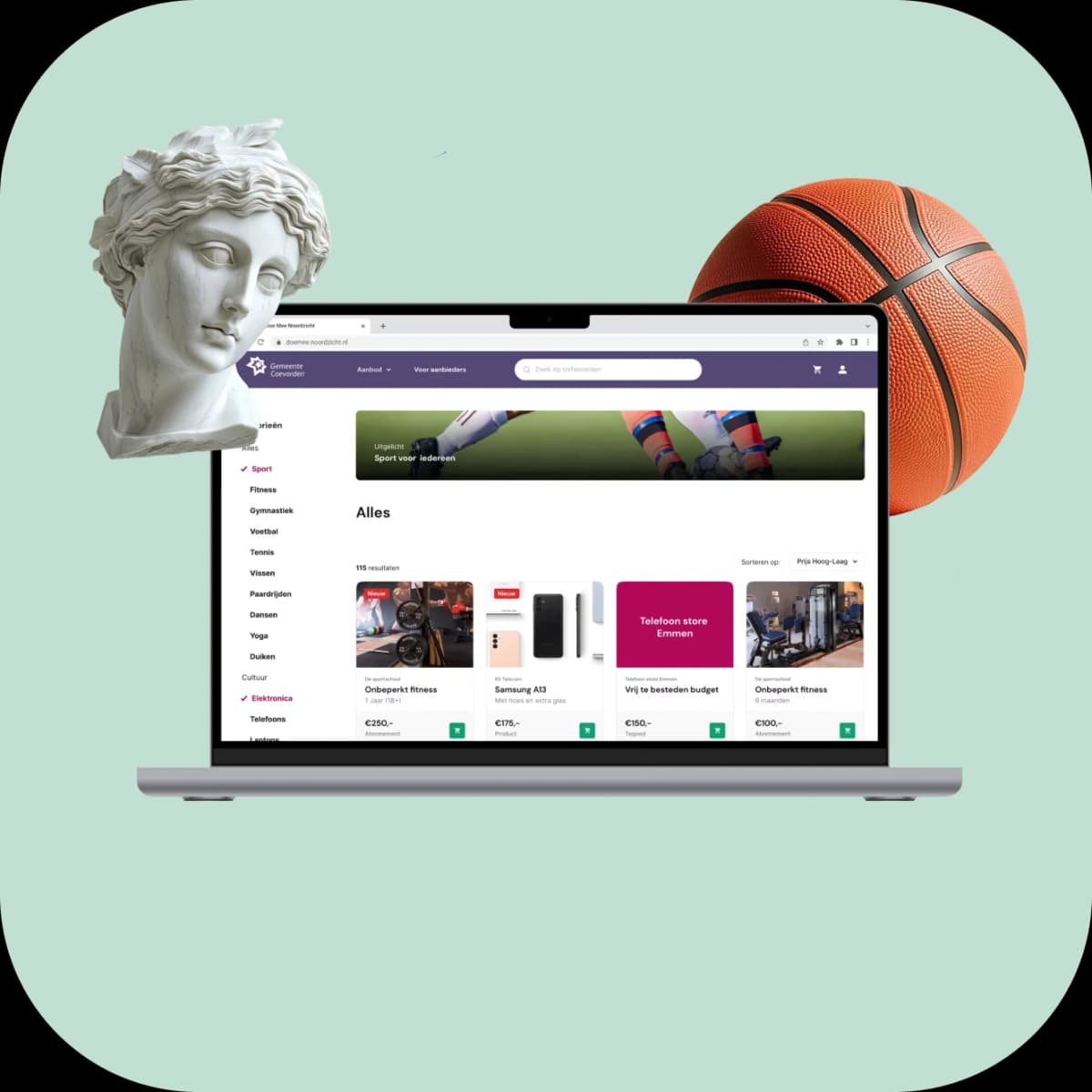 Webshop van Gemeentewinkel op laptop en telefoon