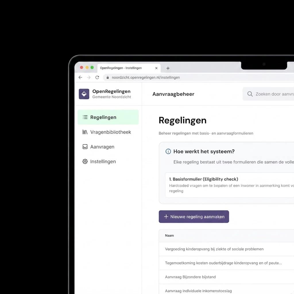 OpenRegelingen beheerscherm met regelingen